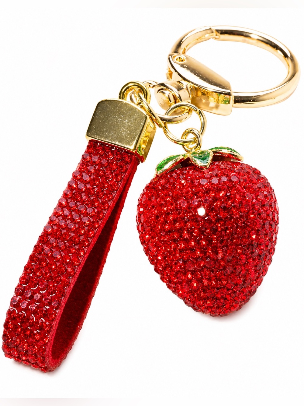 🍓 Red Rhinestone Strawberry Keychain Bag Charm Wristlet 🍓